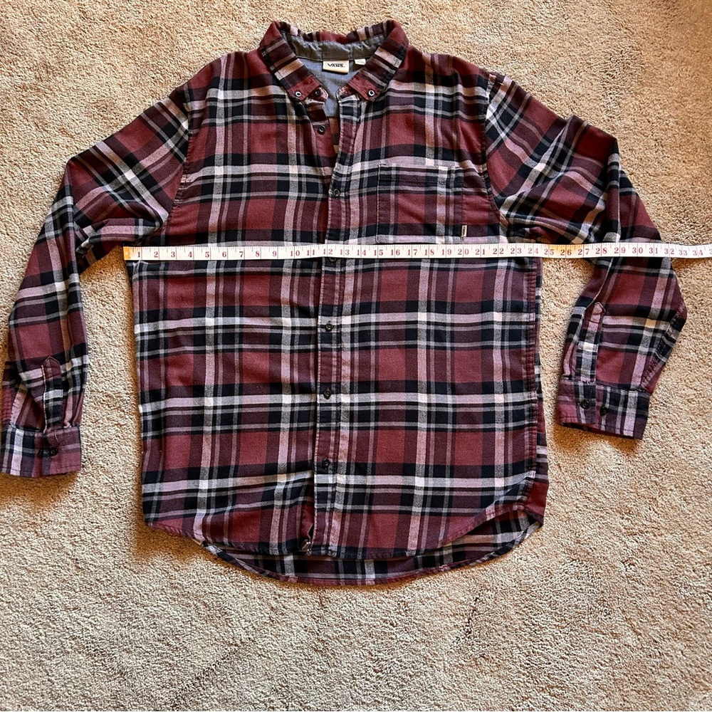 Vans Burgundy and Black Plaid Casual Shirt Grunge Dark Plaid - Picture 7 of 8